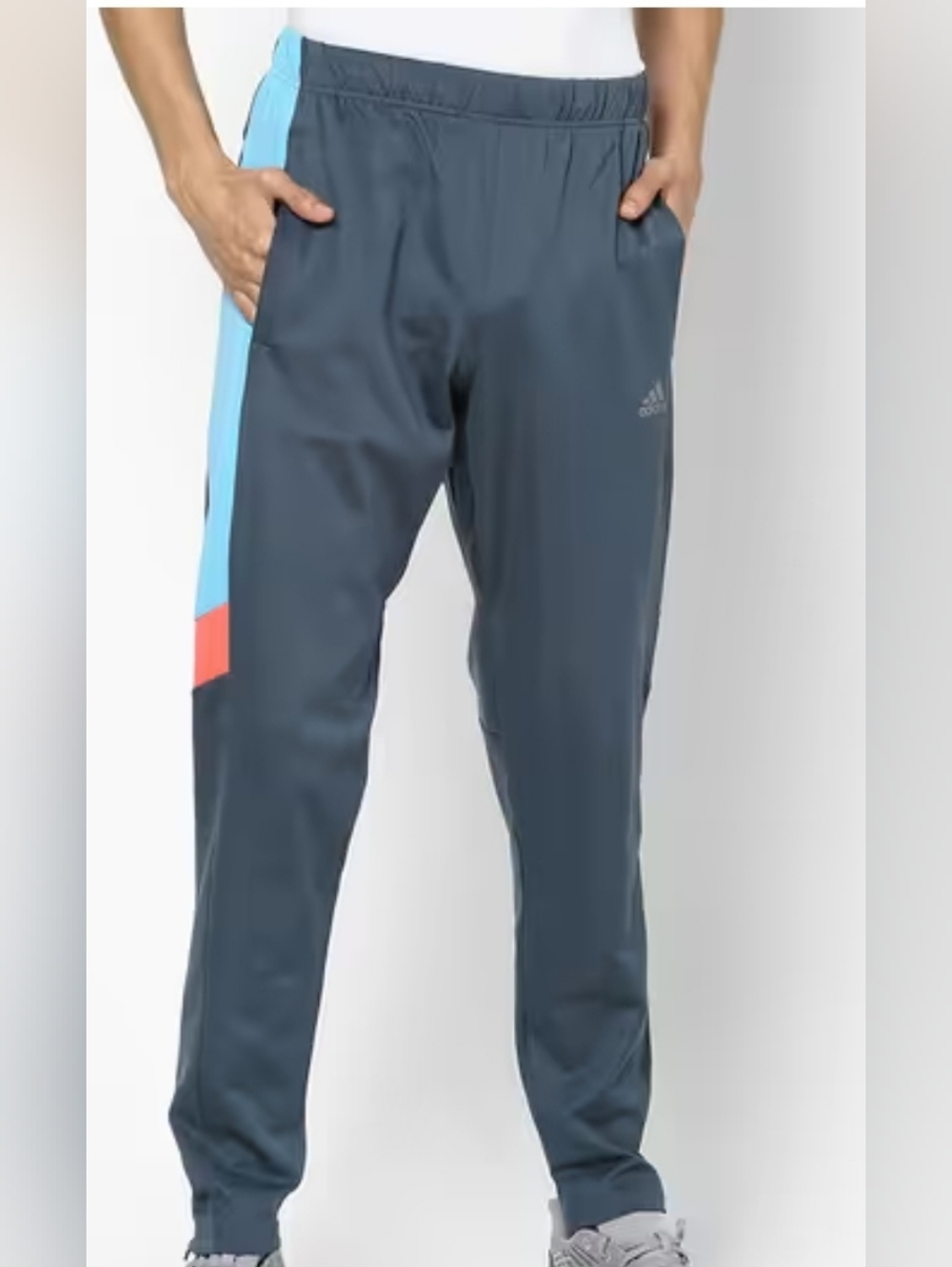 Adidas Aeroready Navy Track Pants with Light Blue Stripe & Coral Block Size S